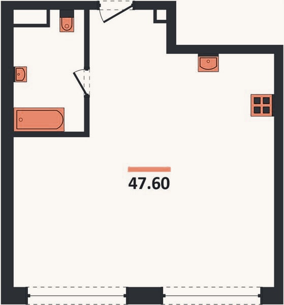 Планировка: 2-к, 47,4 м²
