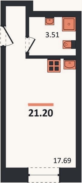 Планировка: Студия, 21,2 м²
