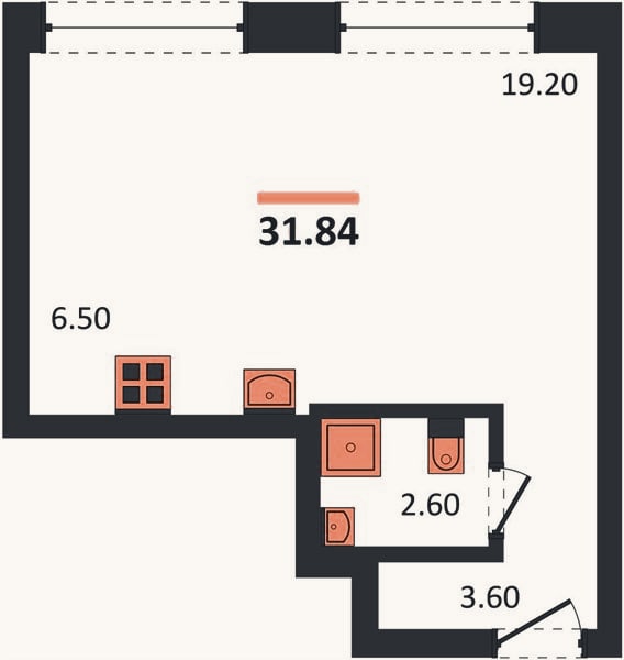 Планировка: Студия, 31,8 м²