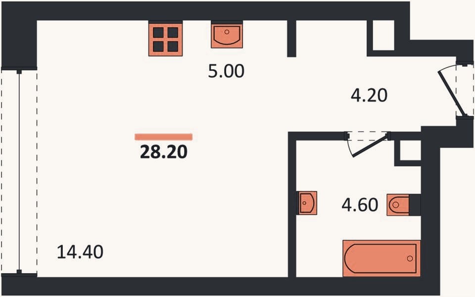 Планировка: Студия, 28,2 м²