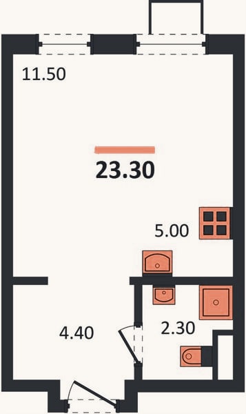 Планировка: Студия, 23,3 м²