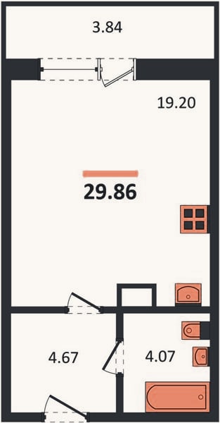 Планировка: Студия, 29,9 м²