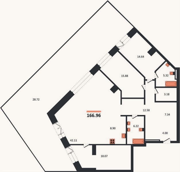 Планировка: 3-к, 167 м²