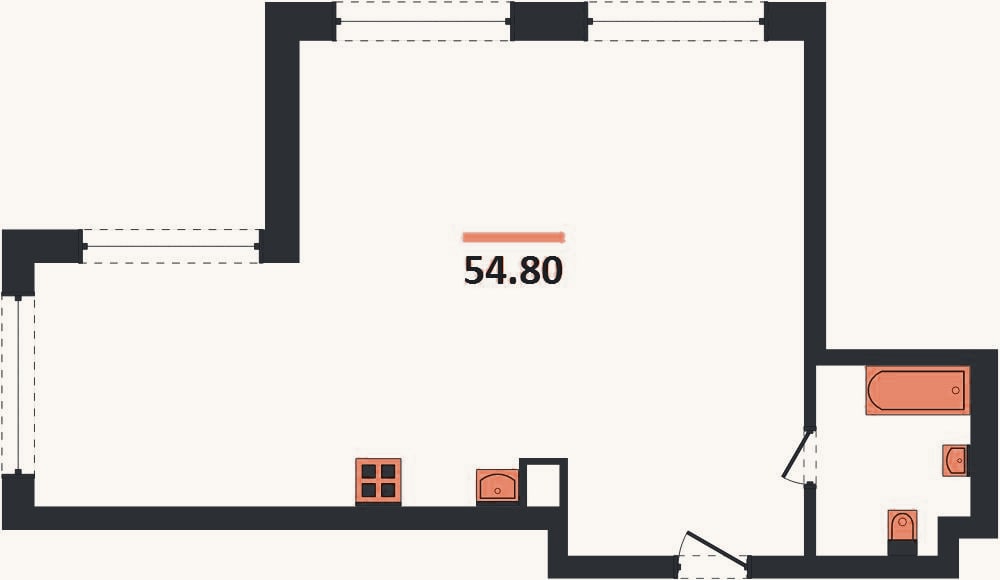 Планировка: 2-к, 54,8 м²