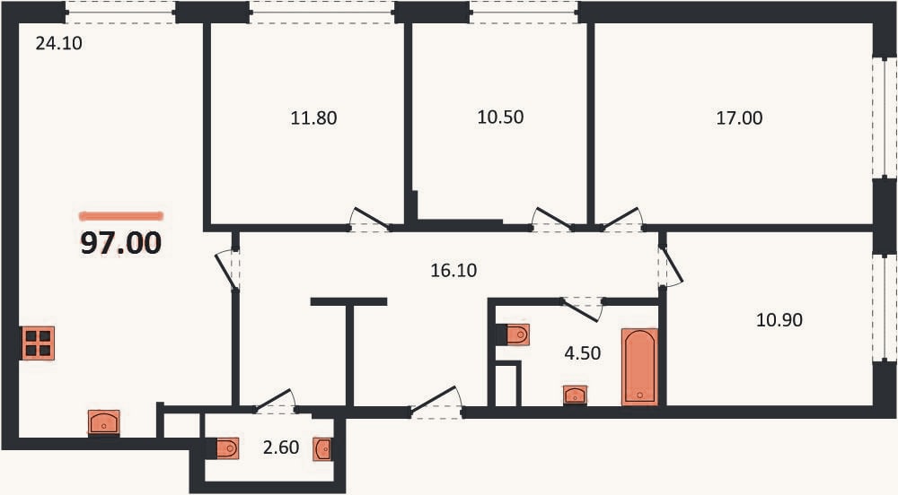 Планировка: 4+ к, 99,2 м²