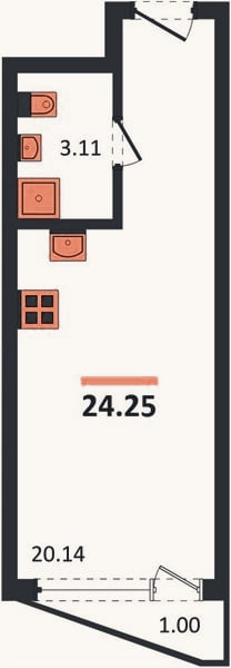 Планировка: Студия, 24,3 м²