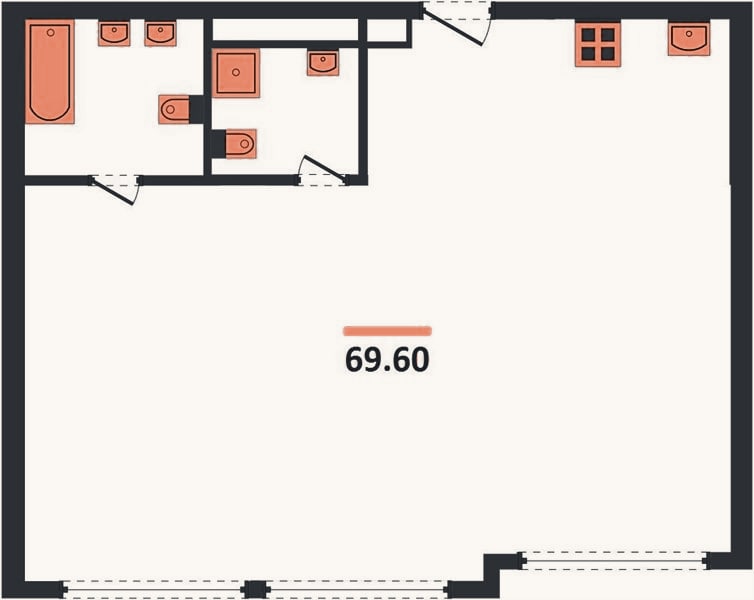 Планировка: 2-к, 69,6 м²