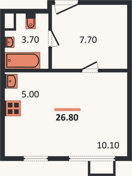 Планировка: Студия, 26,4 м²