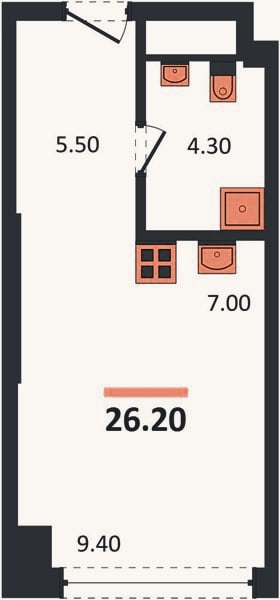 Планировка: Студия, 26,2 м²