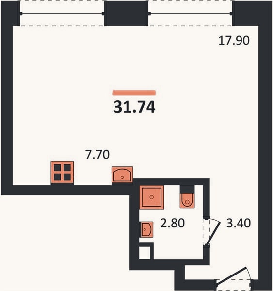 Планировка: Студия, 31,7 м²