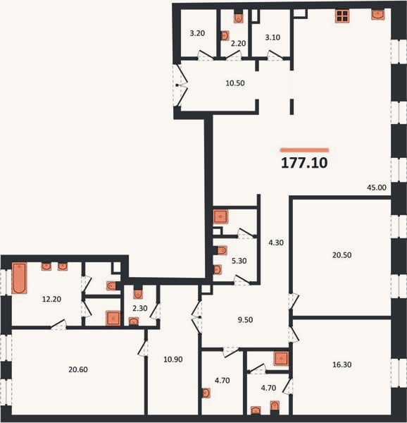 Планировка: 3-к, 177,1 м²
