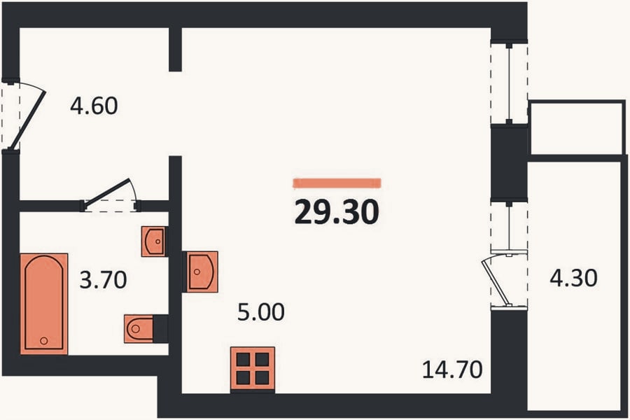 Планировка: Студия, 29,3 м²