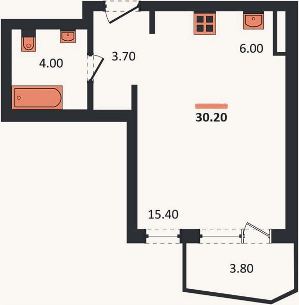 Планировка: Студия, 30,2 м²