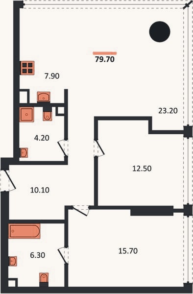 Планировка: 2-к, 79,7 м²