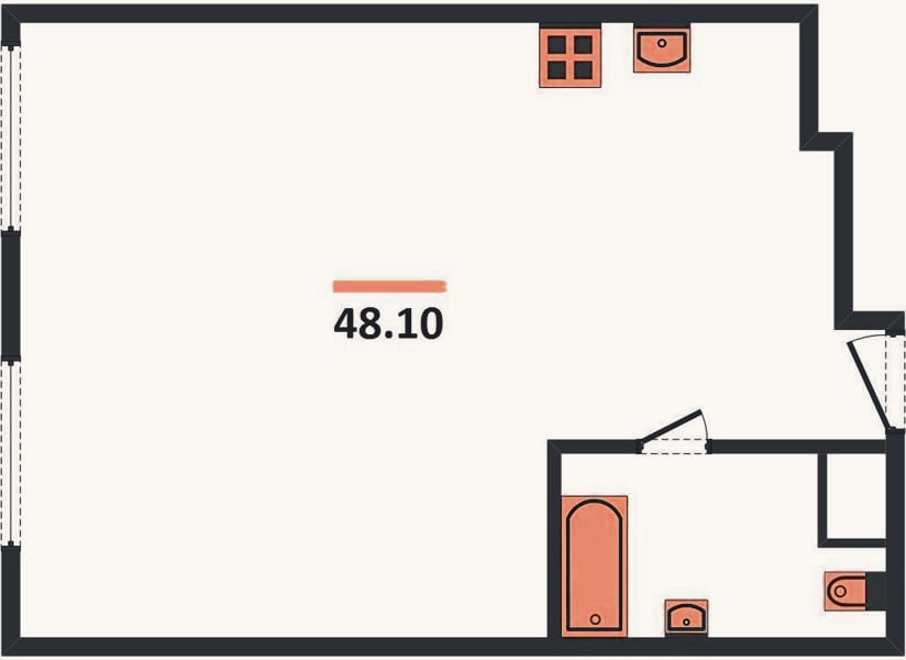 Планировка: 1-к, 48,1 м²