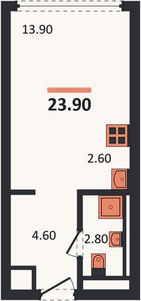 Планировка: Студия, 23,9 м²