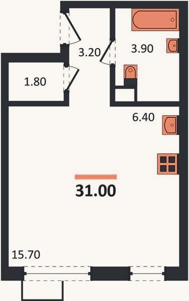 Планировка: Студия, 31 м²