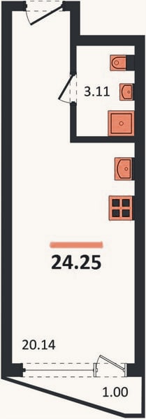 Планировка: Студия, 24,3 м²
