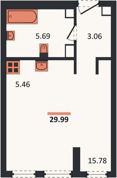Планировка: Студия, 30,4 м²