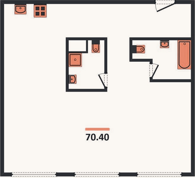 Планировка: 2-к, 70,4 м²
