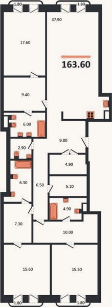 Планировка: 3-к, 163,6 м²