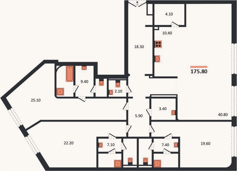 Планировка: 3-к, 175,8 м²