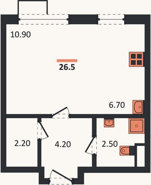 Планировка: Студия, 26,5 м²