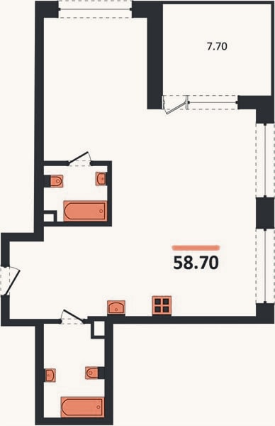 Планировка: 2-к, 59,5 м²