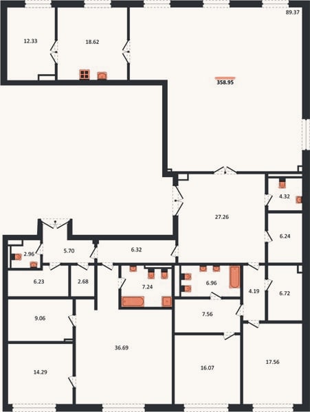 Планировка: 2-к, 359 м²