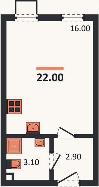 Планировка: Студия, 22 м²