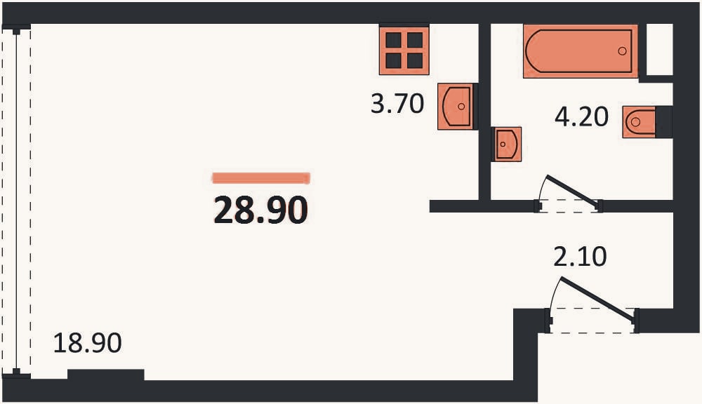 Планировка: Студия, 28,9 м²