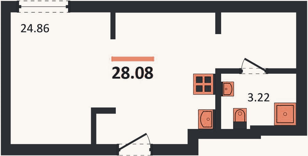Планировка: Студия, 28,1 м²