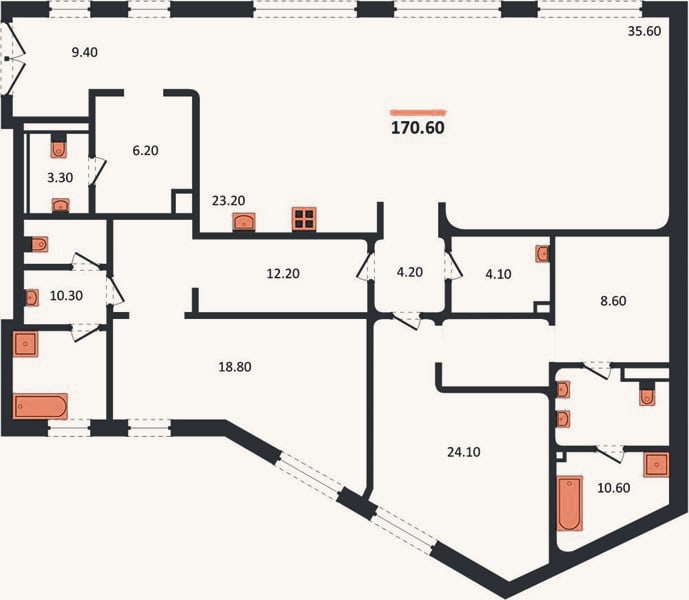 Планировка: 2-к, 170,6 м²