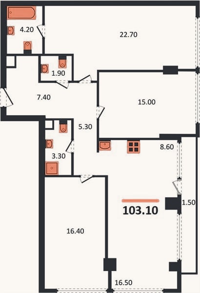 Планировка: 3-к, 103,1 м²