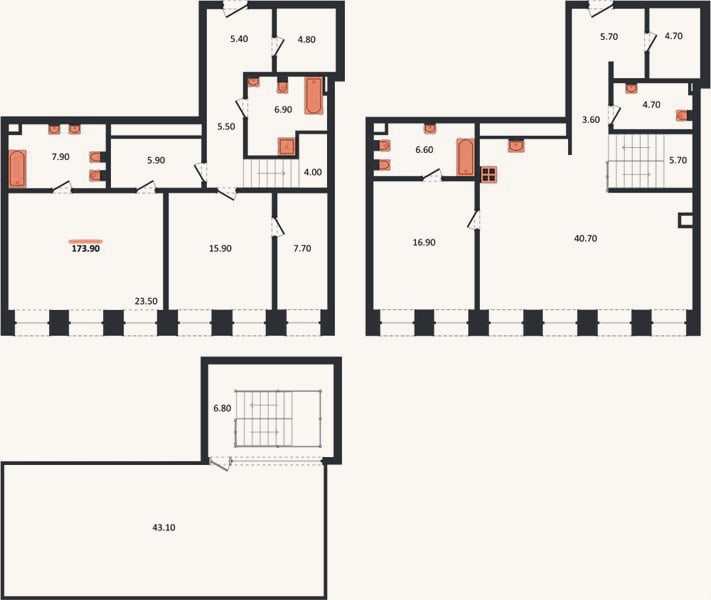 Планировка: 3-к, 174 м²