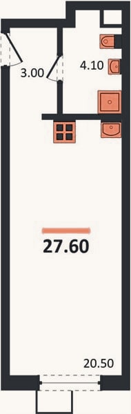 Планировка: Студия, 27,6 м²