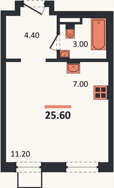 Планировка: Студия, 25,6 м²