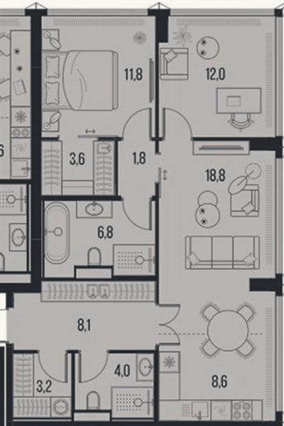 Планировка: 2-к, 78,7 м²