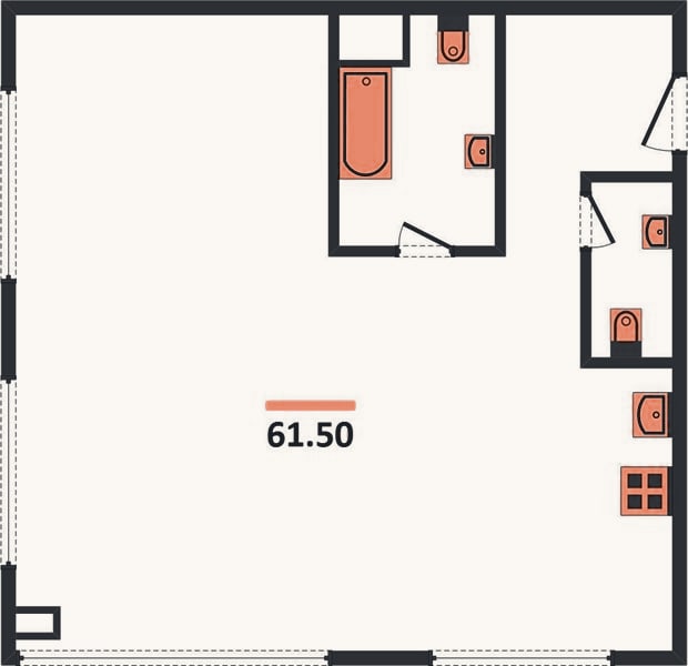 Планировка: 2-к, 61,5 м²