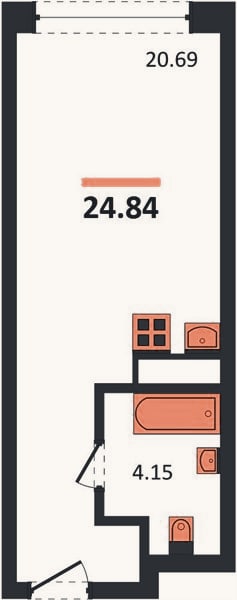 Планировка: Студия, 24,8 м²
