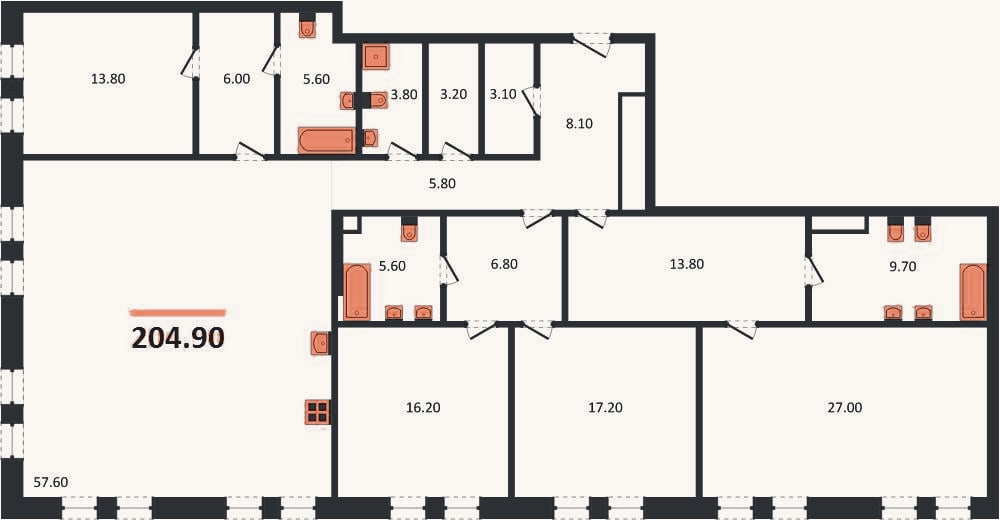 Планировка: 4+ к, 204,9 м²