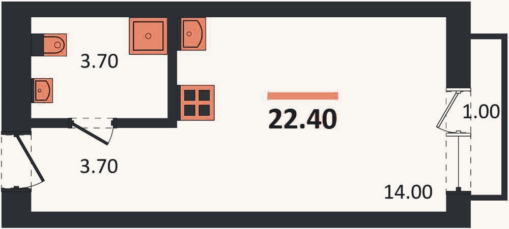 Планировка: Студия, 22,4 м²