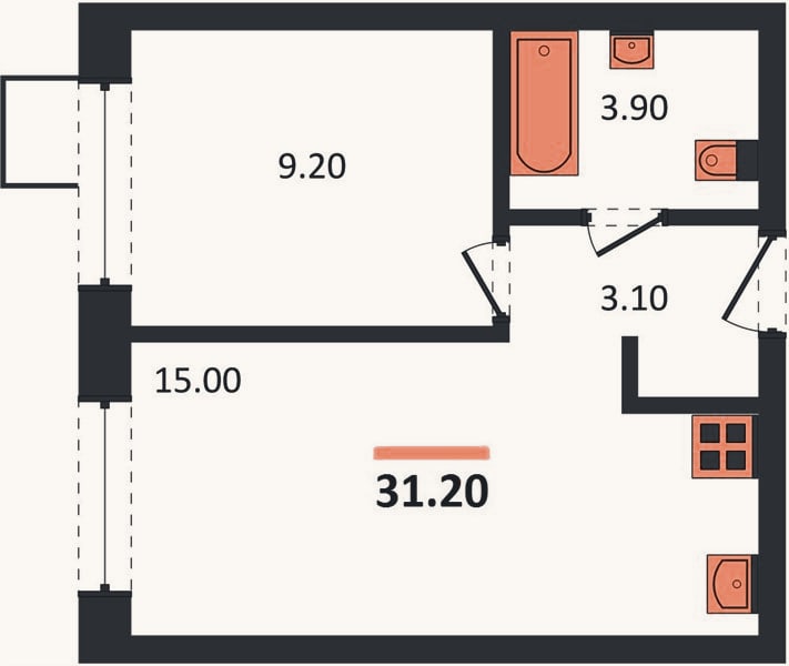 Планировка: 1-к, 31,7 м²
