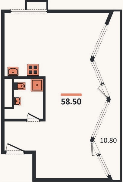 Планировка: Студия, 58,5 м²