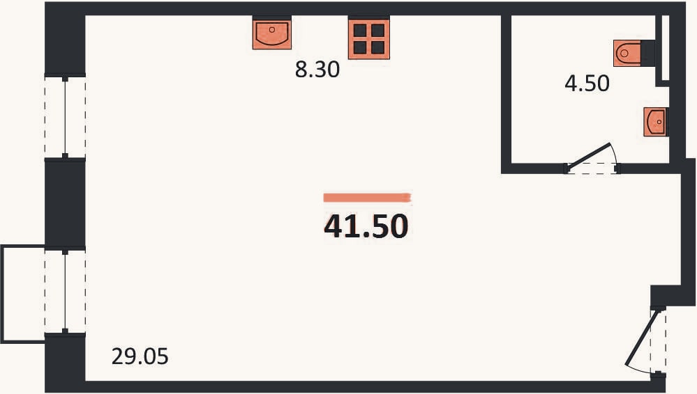 Планировка: Студия, 41,5 м²