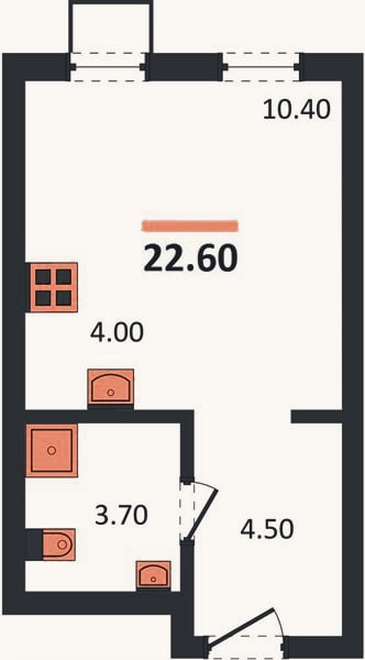 Планировка: Студия, 22,6 м²