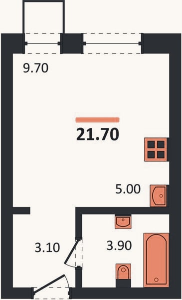 Планировка: Студия, 21,7 м²