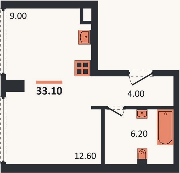 Планировка: Студия, 33,1 м²