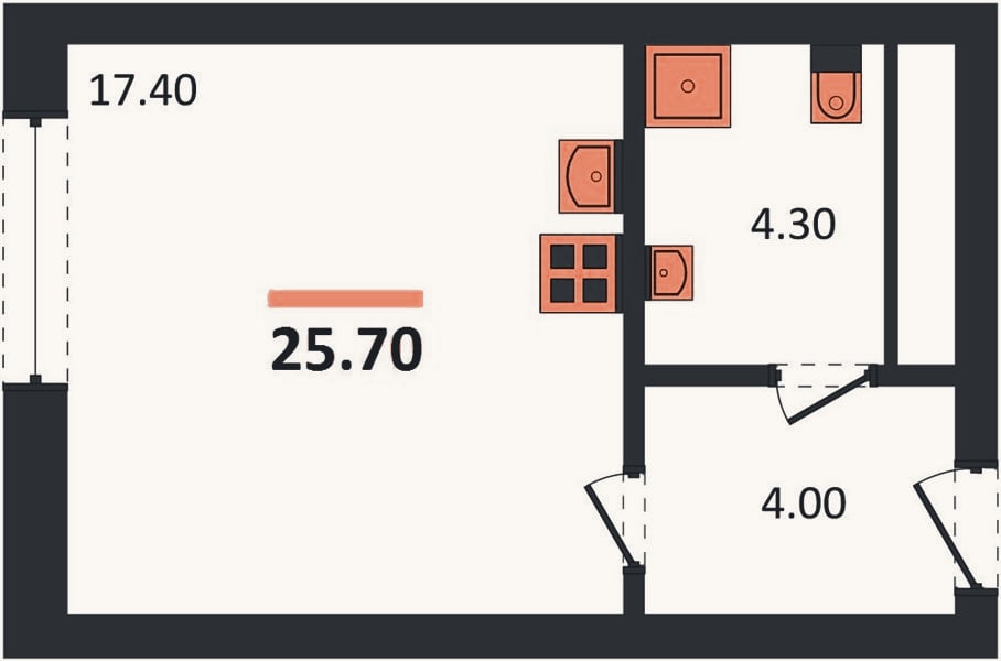 Планировка: Студия, 25,7 м²