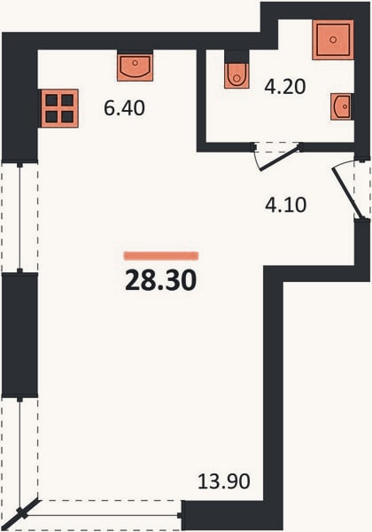 Планировка: Студия, 28,3 м²